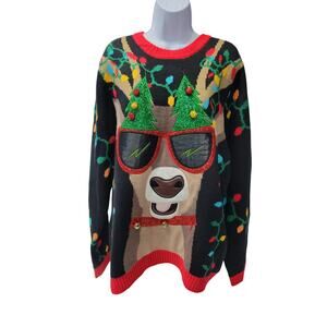 Holiday Time Unisex SZ XL Ugly Christmas Sweater Reindeer embroidered Sweater
